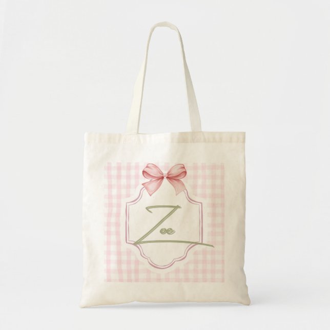 Personalisiert Zoe Baby Girl Kinderzimmer Bow&Ging Tragetasche (Vorne)