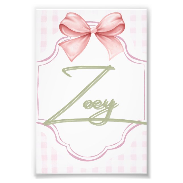 Personalisiert Zoey Baby Girl Kinderzimmer Bow&Gin Fotodruck (Vorne)