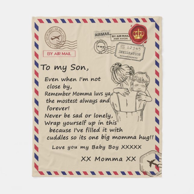 Personalisiert zu meinem Sohn, Brief von der Mama, Fleecedecke (Vorderseite)