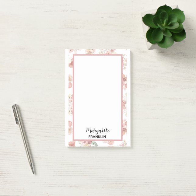 Personalisiert Zuhause Office Boho Pink Florals Post-it Klebezettel (Büro)