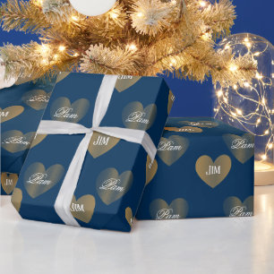 Personalisiert zweimal Goldenes Herz, preußisch bl Geschenkpapier