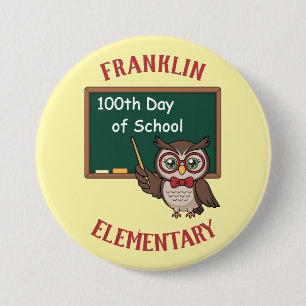 Personalisierte 100. Schultag-Eule und Wandtafel Button