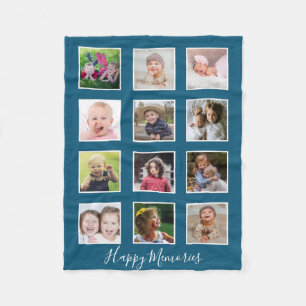 Personalisierte 12-Familien-Foto-Collage Blau Fleecedecke