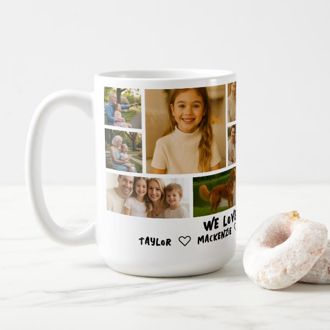 Personalisierte 14-Foto-Vorlage Collage und Text  Kaffeetasse (Mit Donut)