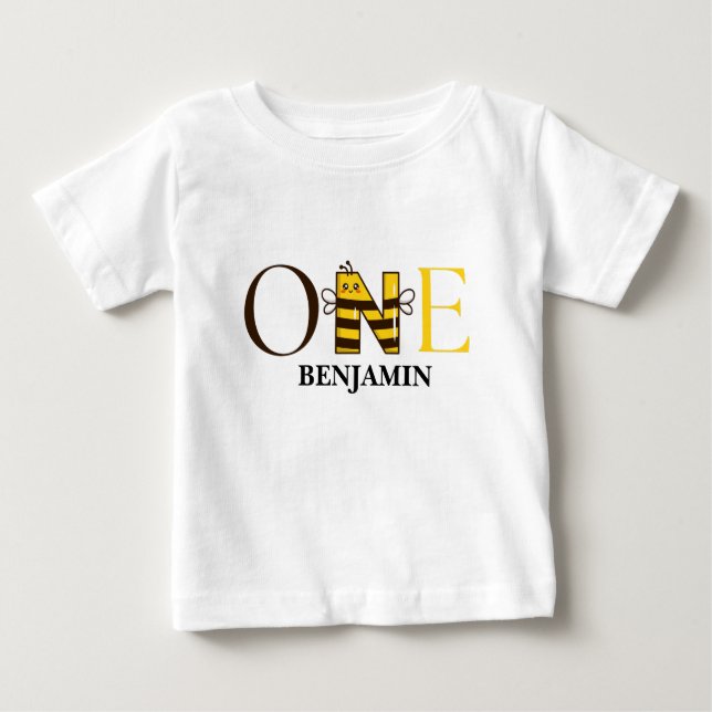 Personalisierte 1 Bee 1. Geburtstag Baby T-shirt (Vorderseite)
