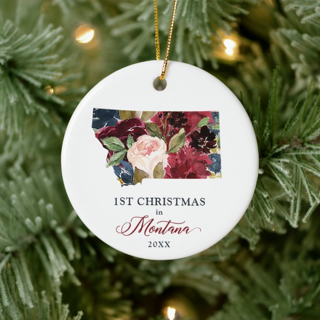 Personalisierte 1. Weihnachten in Montana Staat Ru Keramik Ornament (Baum)