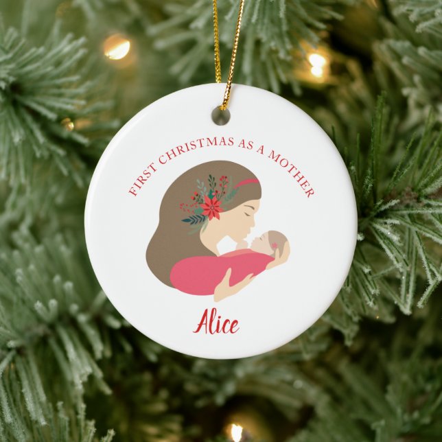 Personalisierte 1. Weihnachtsfeier als Mutter zum  Keramik Ornament (Baum)