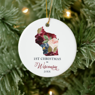 Personalisierte 1. Weihnachtsfeier in Wisconsin St Keramik Ornament