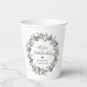 Personalisierte 25. Geburtstag Lila Lilac-Blume Pappbecher