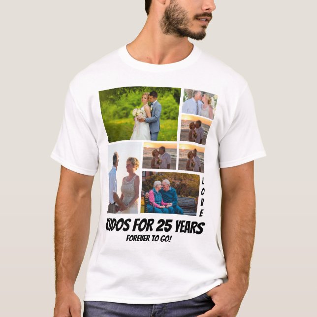 Personalisierte 25 Jahre Jubiläum 7 Foto Collage T-Shirt (Vorderseite)