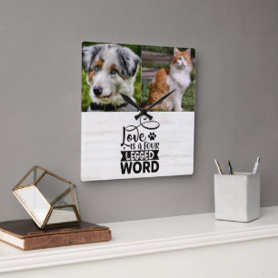 Personalisierte 2-Foto-Plexiglashalterung Quadratische Wanduhr