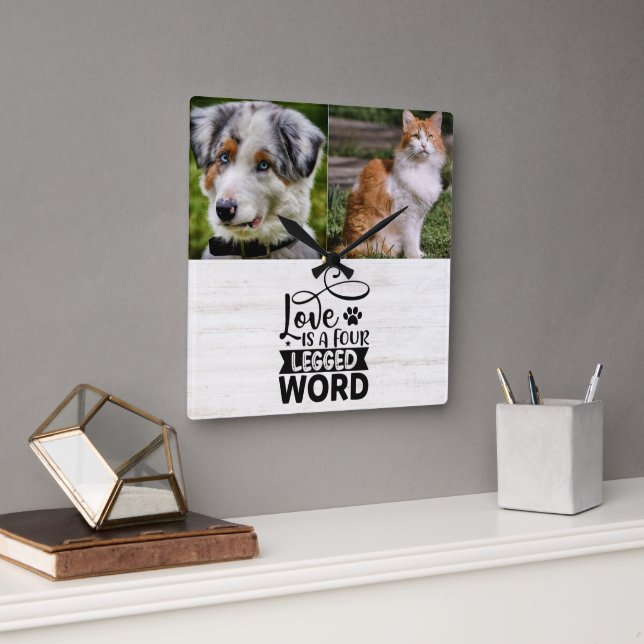 Personalisierte 2-Foto-Plexiglashalterung Quadratische Wanduhr (Büro)