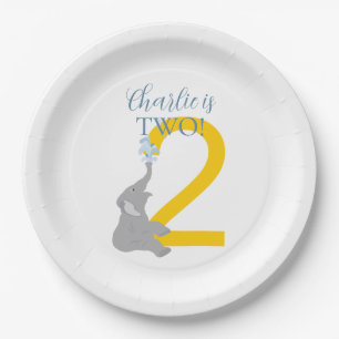 Personalisierte 2. Geburtstag Graue Elefanten-Tell Pappteller