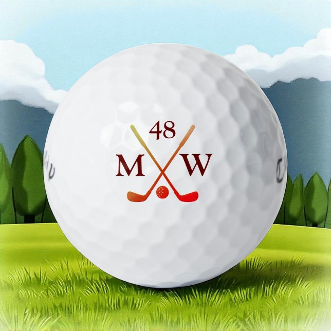 Personalisierte 2-Initialen Rote Golfschläger Golf Golfball (Von Creator hochgeladen)