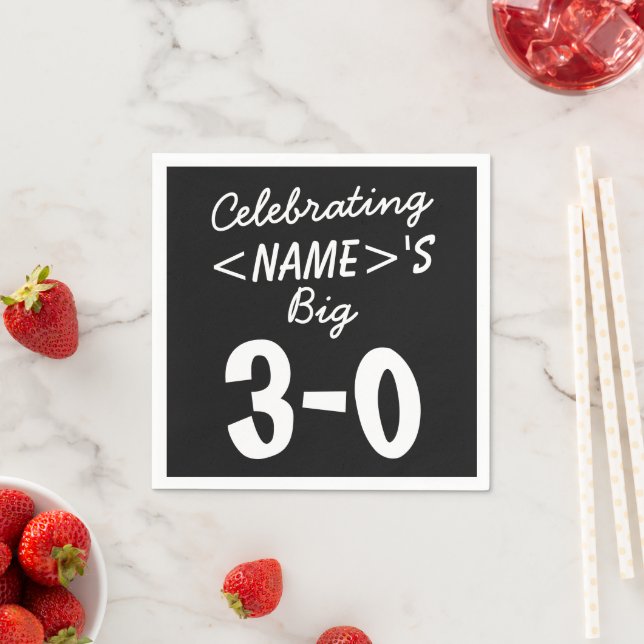 Personalisierte 30. Geburtstag Schwarzes Papier Na Serviette (Beispiel)