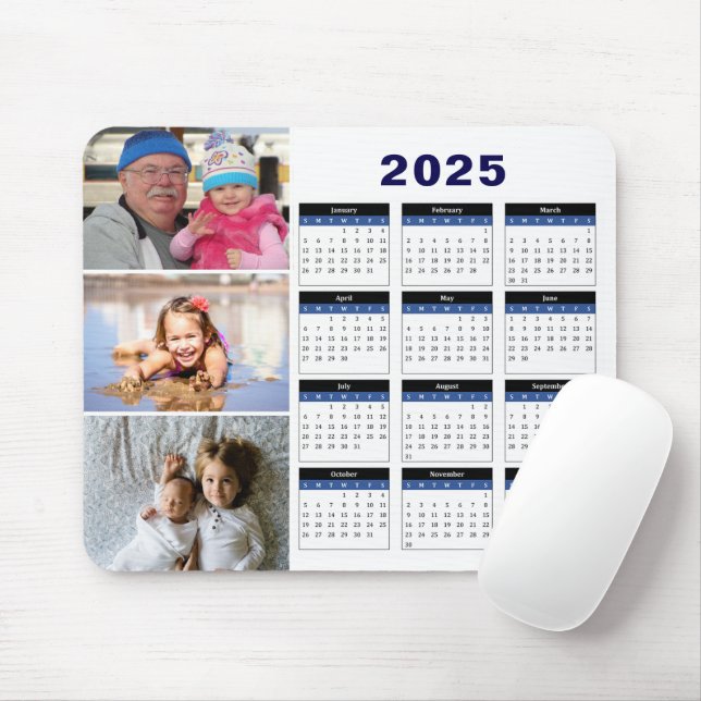 Personalisierte 3-Familie Foto 2025 Kalenderwoche Mousepad (Mit Mouse)