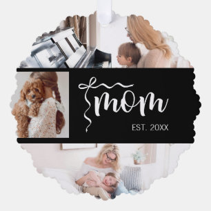 Personalisierte 3-Foto-Collage Schwarze Mutter Est Ornament Karte