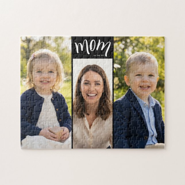 Personalisierte 3-Foto-Collage Schwarze Mutter Est Puzzle (Horizontal)