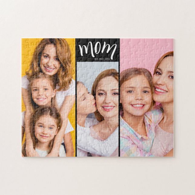 Personalisierte 3-Foto-Collage Schwarze Mutter Est Puzzle (Horizontal)