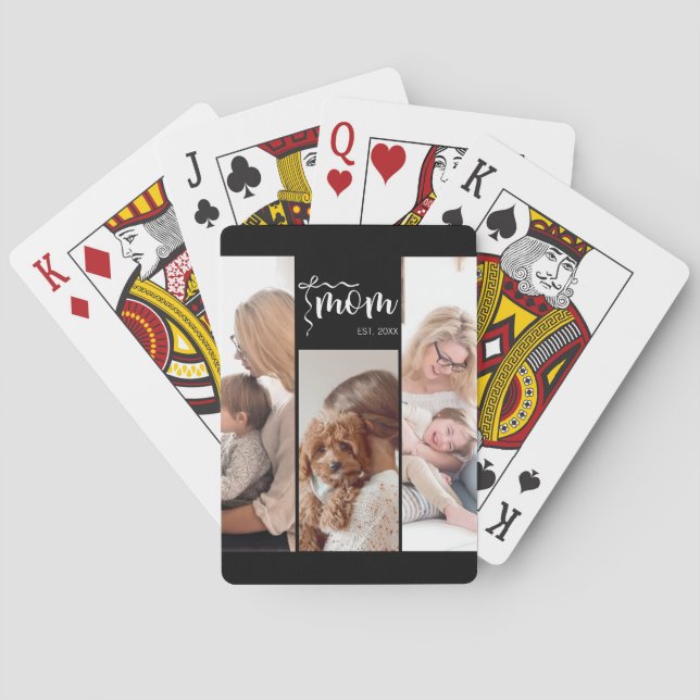 Personalisierte 3-Foto-Collage Schwarzes Mutti-Jah Spielkarten (Rückseite)