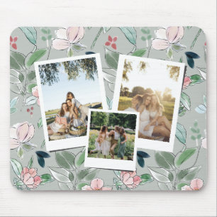 Personalisierte 3-Foto-Grün-Blumen-Hintergrund Mousepad