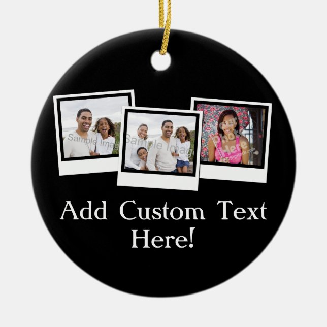 Personalisierte 3-Foto-Snapshot-Frames mit benutze Keramik Ornament (Vorne)
