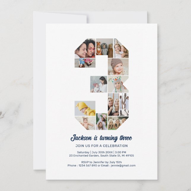 Personalisierte 3. Geburtstagskollage Einladung (Vorderseite)
