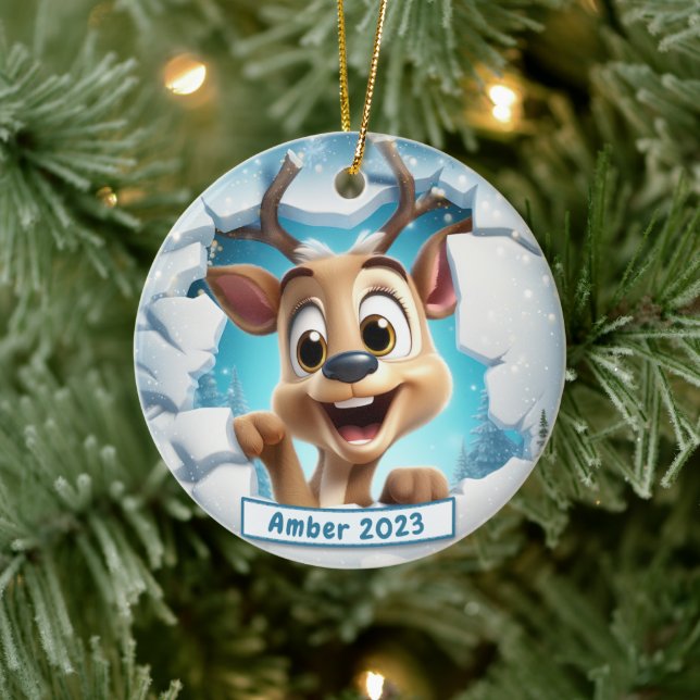 Personalisierte 3D-Breakout-Renedee Weihnachten Keramik Ornament (Baum)