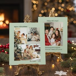 Personalisierte 4-Familienfoto-Collage Olive Feiertagskarte