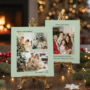 Personalisierte 4 Familienfoto-Collage Olive Feiertagskarte