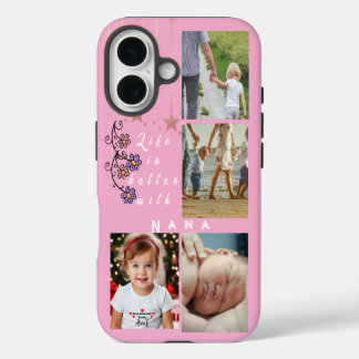 Personalisierte 4-Foto-Collage Das Leben ist besse iPhone 16 Hülle