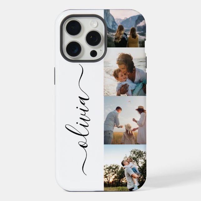 Personalisierte 4-Foto-Collage mit Monogramm iPhone Hülle (Rückseite)