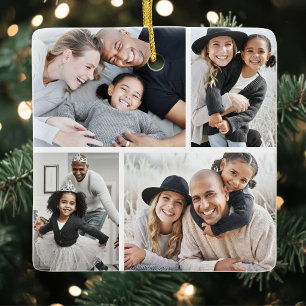 Personalisierte 4-Foto-Collage Weihnachten Keramikornament