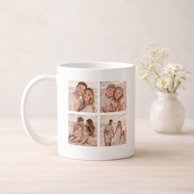 Personalisierte 4-Foto-Name- und Datum-Erinnerung Kaffeetasse (Von Creator hochgeladen)