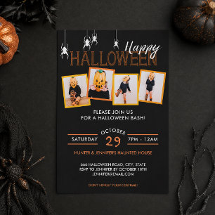 Personalisierte 4-Foto-Spinnen-Halloween-Party Einladung