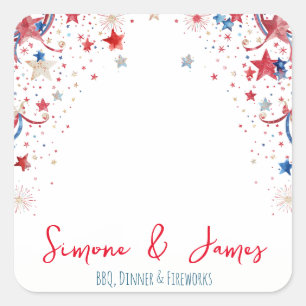 Personalisierte 4. Juli Feuerwerk Party Dekoration Quadratischer Aufkleber