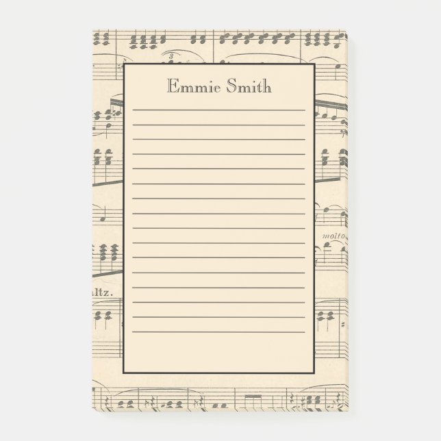 Personalisierte 4"x6" Tan Vintage antike Noten Post-it Klebezettel (Vorderseite)