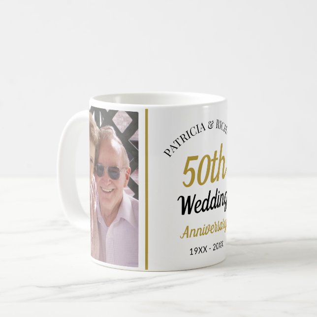 Personalisierte 50. goldene Hochzeitsjubiläum 2-Fo Kaffeetasse (Vorderseite Links)
