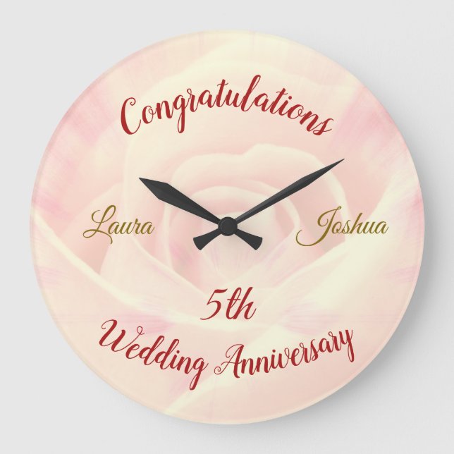 Personalisierte 5. Hochzeitstag Große Uhr (Vorderseite)