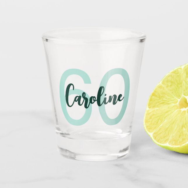 Personalisierte 60. Geburtstag Moderne Aquamarine  Schnapsglas (Vorderseite)