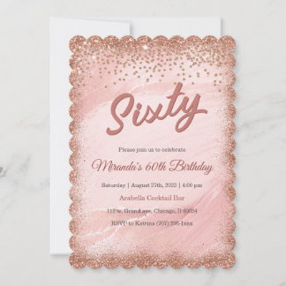 Personalisierte 60. Geburtstags-Rose Gold Einladung