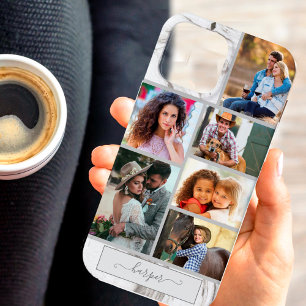 Personalisierte 6-Foto-Collage auf grauem Marmor Case-Mate iPhone Hülle