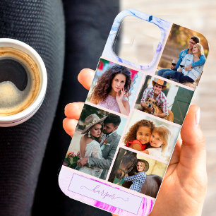 Personalisierte 6-Foto-Collage Lila Rosa Marmor Case-Mate iPhone Hülle
