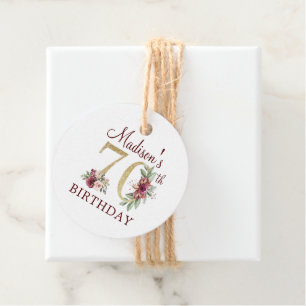 Personalisierte 70. Geburtstagsfloral Burgundy Gol Geschenkanhänger