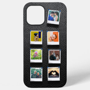 Personalisierte 7-Foto-Collage Schwarzes Leder Mod iPhone 12 Pro Max Hülle