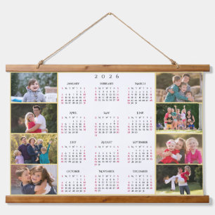 Personalisierte 8-Foto-Collage 2026 Familienkalend Wandteppich Mit Holzrahmen