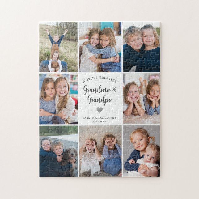 Personalisierte 8-Foto-Collage Großeltern Modern Puzzle (Vertikal)