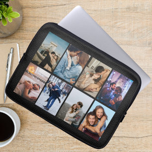 Personalisierte 8-Foto-Kollage moderne schwarze Le Laptopschutzhülle