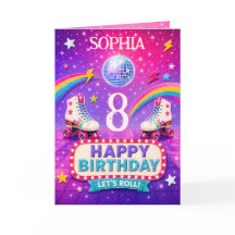 Personalisierte 8. Geburtstag-Roller-Disco-Karte M