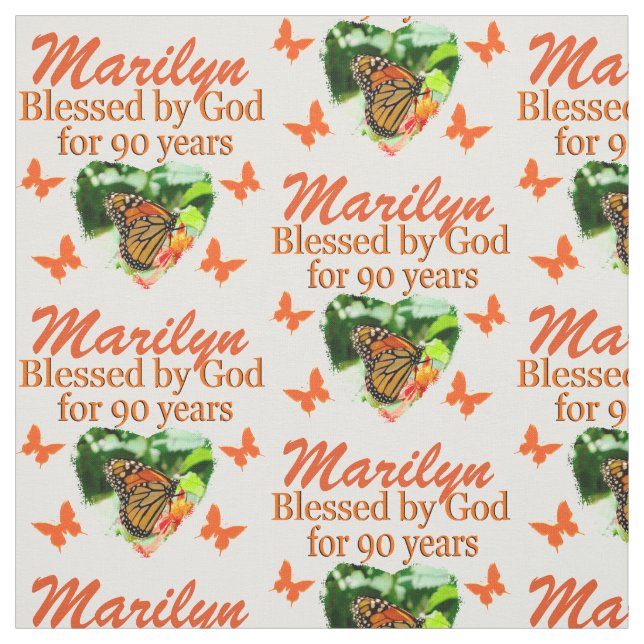 PERSONALISIERTE 90. GEBURTSTAG BUTTERFLY FABRIC STOFF (Muster)